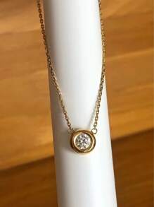 1pc Minimalist Personalized Delicate Style Luxury Basic S925 Sterling Silver Single Rhinestone Bubble Necklace Plated With Gold Pendant For Women Daily Wear And Layering - Gold - View 5