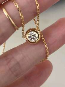 1pc Minimalist Personalized Delicate Style Luxury Basic S925 Sterling Silver Single Rhinestone Bubble Necklace Plated With Gold Pendant For Women Daily Wear And Layering - Gold - View 6