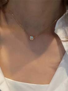 1pc Minimalist Personalized Delicate Style Luxury Basic S925 Sterling Silver Single Rhinestone Bubble Necklace Plated With Gold Pendant For Women Daily Wear And Layering - Gold - View 4