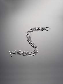 1入組時尚不銹鋼雙層手鏈合適的適用於男士日常穿著 - 銀色 - 查看 3