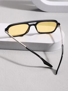 1 件女士时尚方形双梁时尚眼镜，适合日常使用 - 黃色 - 查看 2