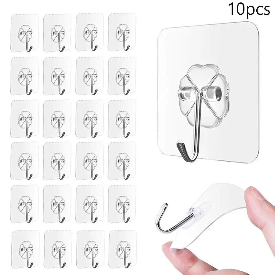 10入組廚房牆上自粘掛鉤,不用釘金屬鉤子的黏貼式掛鉤,掛重物掛毛巾衣服杯鉤等浴室用品