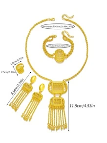 4pcs Luxury Tassel Plated Gold Necklace Bracelet Ring Earrings Women's Jewelry Set Suitable for Women's Wedding Accessories