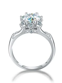 ESBERRY 1Pc 2ct Moissanite Rhinestone Engagement Ring Wedding Band For Women S925 Sterling Silver Sparkle Flower Promise Ring Eternity Ring Anniversary Ring Valentine's Day Luxury Ladies Jewelry Gifts Bridal Jewelry Valentines - Silver - View 6
