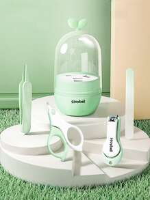 1set Baby Nail Care Set, Includes Stainless Steel Nail Clippers, Nail File, Tweezers, Green, Simple Style, Suitable For All Seasons - Green - View 2