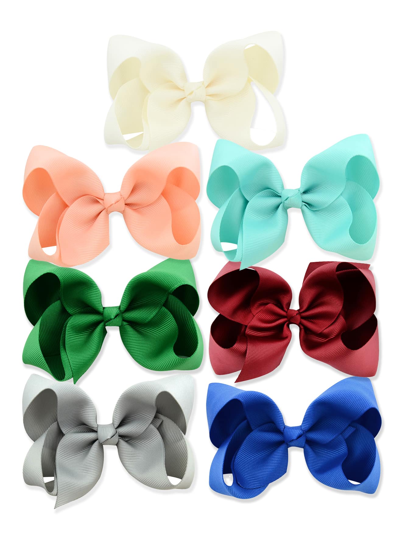 7pcs/Set Solid Color Bowknot Hair Clip For Girls (Small/Medium/Large Size) - Blue - View 1