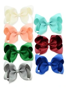 7pcs/Set Solid Color Bowknot Hair Clip For Girls (Small/Medium/Large Size) - Blue - View 2