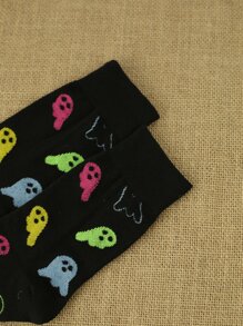 1双男士个性化幽灵图案中筒袜，万圣节 - 彩色 - 查看 4