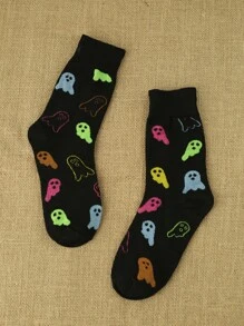 1双男士个性化幽灵图案中筒袜，万圣节 - 彩色 - 查看 2