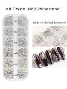 12 Griglie Decorazione per unghie in strass di lusso, pietre di vetro colorate e bianche di dimensioni miste, ciondoli per unghie fai-da-te, accessori per manicure e forniture per unghie