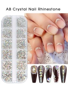 12 Griglie Decorazione per unghie in strass di lusso, pietre di vetro colorate e bianche di dimensioni miste, ciondoli per unghie fai-da-te, accessori per manicure e forniture per unghie