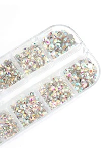 12 Griglie Decorazione per unghie in strass di lusso, pietre di vetro colorate e bianche di dimensioni miste, ciondoli per unghie fai-da-te, accessori per manicure e forniture per unghie