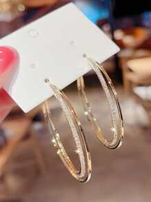 Sparkling Large Hoop Earrings With Rhinestones - Yellow Gold - View 4