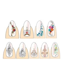 12 Griglie Decorazione per unghie in strass di lusso, pietre di vetro colorate e bianche di dimensioni miste, ciondoli per unghie fai-da-te, accessori per manicure e forniture per unghie