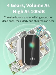 1入組ABS①無線
②無鋼圈門鈴,30M範圍,至300M在打開領域,可調節濃密卷翹(),48音樂,網絡需要,即用的 - 黑色 - 查看 5