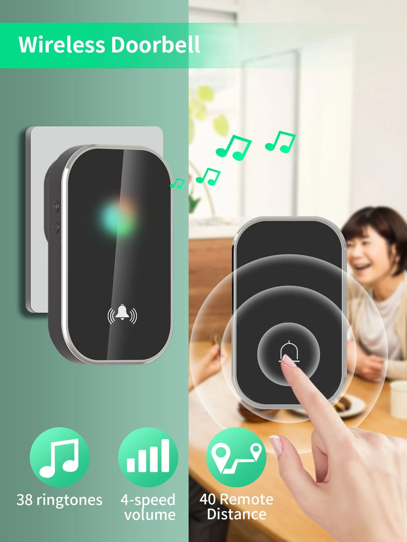 1入組ABS①無線
②無鋼圈門鈴,30M範圍,至300M在打開領域,可調節濃密卷翹(),48音樂,網絡需要,即用的