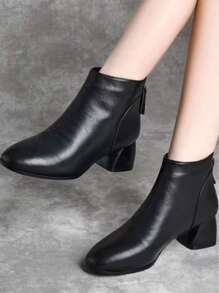 piel suave Botas de combate, nuevo de mujeres piel suave tacón medio Zapatos, Botas cortas, PU Botas para otoño con invierno - Negro - Ver 2