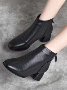 piel suave Botas de combate, nuevo de mujeres piel suave tacón medio Zapatos, Botas cortas, PU Botas para otoño con invierno - Negro - Ver 3