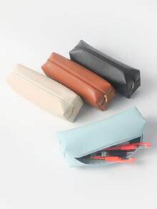 大容量 Pu 皮學生筆袋,可用作文具或化妝包 - 淺藍色 - 查看 3