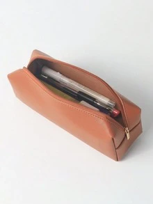 大容量 Pu 皮學生筆袋,可用作文具或化妝包 - 淺藍色 - 查看 2