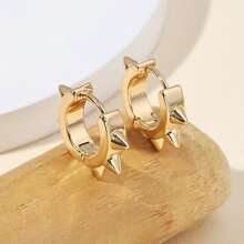 1pair Cool & Punk Style Alloy Spike Hoop Earrings - Yellow Gold - View 3