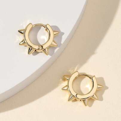 1pair Cool & Punk Style Alloy Spike Hoop Earrings