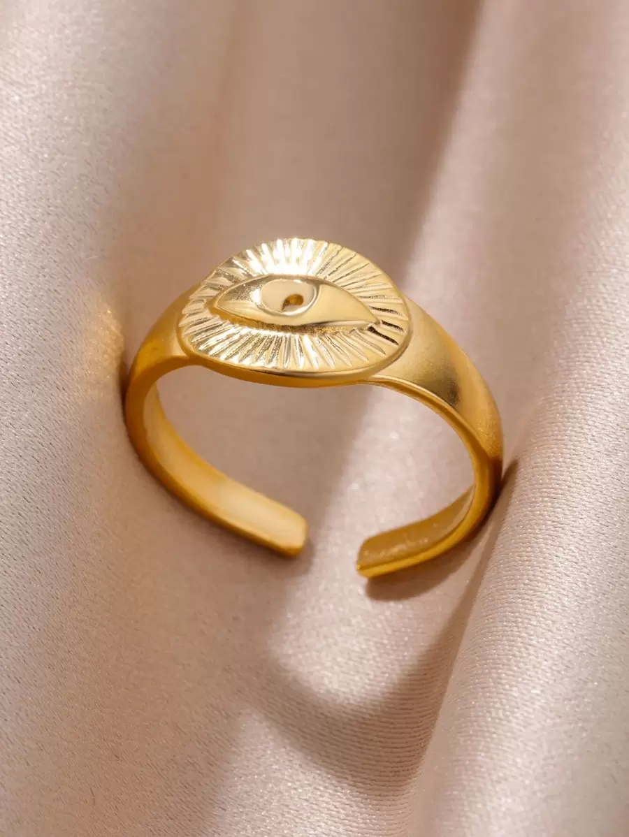 1pc European And American Fashionable Gold Stainless Steel Open Eye Ring For Men And Women - Yellow Gold - View 1