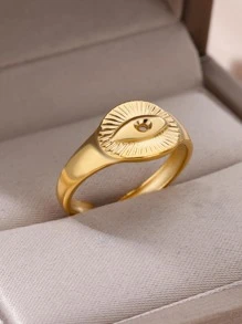 1pc European And American Fashionable Gold Stainless Steel Open Eye Ring For Men And Women - Yellow Gold - View 2