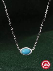 1 Dây chuyền ngọc lam Dây chuyền bạc Sterling 925 dành cho phụ nữ Quà tặng tối giản cổ điển vĩnh cửu cho mẹ Trang sức cô dâu - Bạc - Xem 3