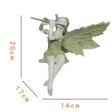 仙女玩長笛花園家庭裝飾用品樹脂小雕像 - 綠色 - 查看 3