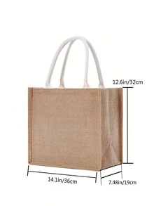 粗麻布托特包,可重複使用亚麻雜貨店購物袋,輕便收納手袋適合旅行海灘 - 卡其色 - 查看 5