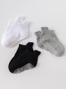 12pairs Kids' Basic Anti-slip Sports Socks, Trampoline Socks, Floor Socks, Ear Tube Socks In Black, White And Grey
