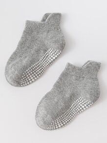 12pairs Kids' Basic Anti-slip Sports Socks, Trampoline Socks, Floor Socks, Ear Tube Socks In Black, White And Grey