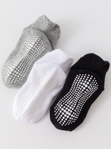 12pairs Kids' Basic Anti-slip Sports Socks, Trampoline Socks, Floor Socks, Ear Tube Socks In Black, White And Grey