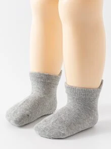 12pairs Kids' Basic Anti-slip Sports Socks, Trampoline Socks, Floor Socks, Ear Tube Socks In Black, White And Grey