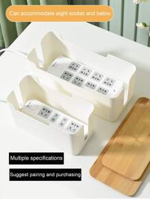 1pc White Plastic Storage Box With Bamboo Cover For Router, Power Strip, Plug, Wire, Charger, Desktop - White - View 9