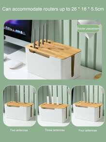 1pc White Plastic Storage Box With Bamboo Cover For Router, Power Strip, Plug, Wire, Charger, Desktop - White - View 7