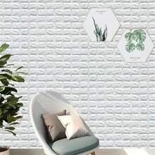5入組DIY3D牆貼牆紙泡沫柔軟的磚塊自粘防水模具房間家庭客廳浴室廚房床上用品房間裝修 - 白色 - 查看 2