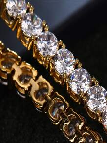 1入組時尚方晶鋯石裝飾金色手環,嘻哈風格,合適適合男人及女人,日常穿著 - 金色 - 查看 4