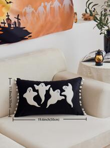 1 Pieza Funda De Almohada Bordada Con Fantasma De Halloween - Multicolor - Ver 5