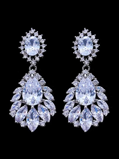 1 par brudens europeiska och amerikanska stil eleganta och klassiska vattendroppar Cubic Zirconia örhängen, lyxiga och utsökta öronklänningar för brudklänning Royal Halloween