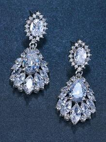 1pair Bride's European & American Style Elegant And Classic Waterdrop Cubic Zirconia Earrings, Luxurious And Exquisite Ear Studs For Bridal Dress Royal Halloween - Silver - View 2