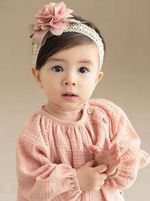 1pc Pink Flower Decor Headband For Girls (Small/Medium/Large) Love Valentine - Pink - View 3