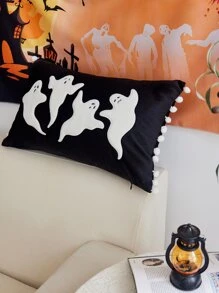 1 Pieza Funda De Almohada Bordada Con Fantasma De Halloween - Multicolor - Ver 4
