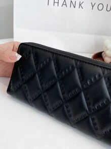 Wallet Women's Long New Mobile Phone Bag Solid Color Clutch Bag Convenient Coin Purse - Black - View 3