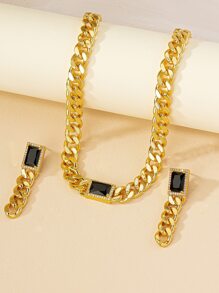 1 bộ Đúng mốt & Thanh lịch Dày Chuỗi Được nhúng 2023 Phong cách mới Của phụ nữ Hoa tai & Vòng cổ Bộ trang sức - Vàng - Xem 3