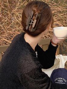 1入女士極簡棕色方形塑料髮夾,日常時尚髮夾 - 咖啡 - 查看 4