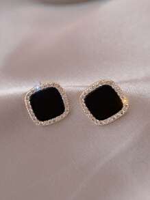 1 Pair Fashionable Minimalist Square Geometric Earrings With Rhinestone - Multicolor - View 2