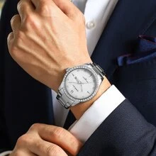 CRRJU 1 Miếng Nam Làm Việc  Thép không gỉ Dây đeo Đồng hồ Với & Lịch Chức năng , Chống nước - trắng - Xem 2