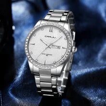 CRRJU 1 Miếng Nam Làm Việc  Thép không gỉ Dây đeo Đồng hồ Với & Lịch Chức năng , Chống nước - trắng - Xem 3